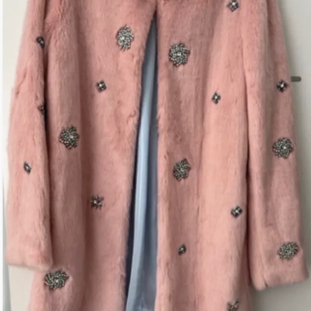 FOUND Zara pink embellished faux fur coat size M or I do not have for sale